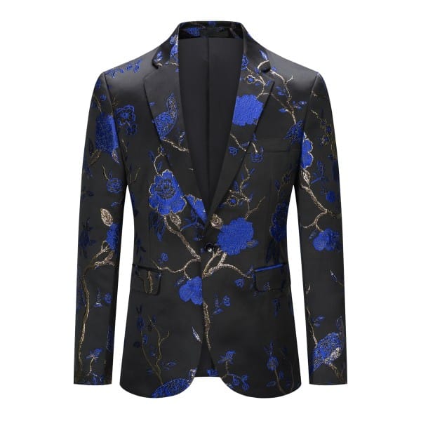 Cloud Style blue / XL Mens One Button Notched Lapel Embroidered Blazer
