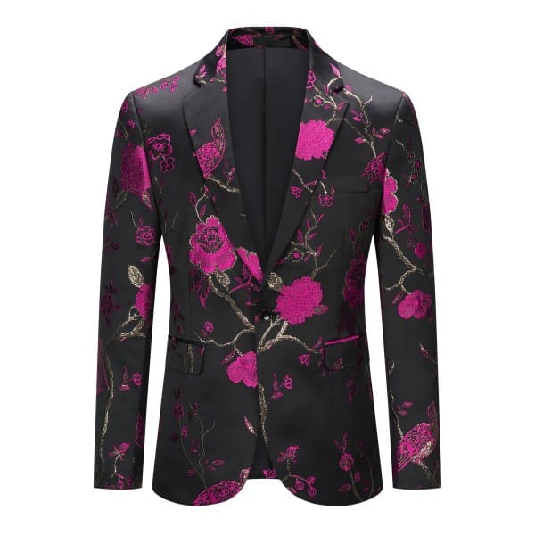 Cloud Style Rose red / S Mens One Button Notched Lapel Embroidered Blazer