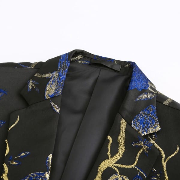 Cloud Style Mens One Button Notched Lapel Embroidered Blazer