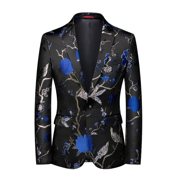 Cloud Style Mens One Button Notched Lapel Embroidered Blazer