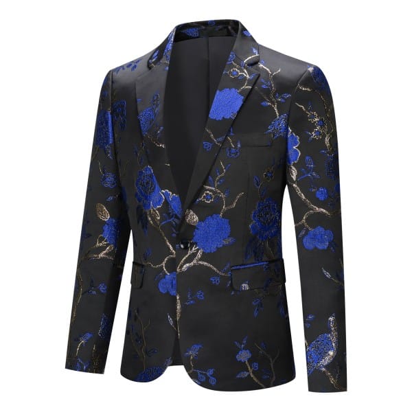 Cloud Style Mens One Button Notched Lapel Embroidered Blazer