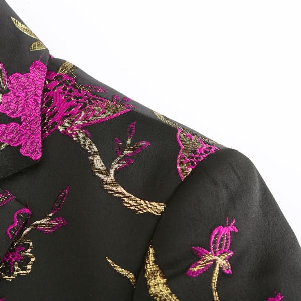 Cloud Style Mens One Button Notched Lapel Embroidered Blazer