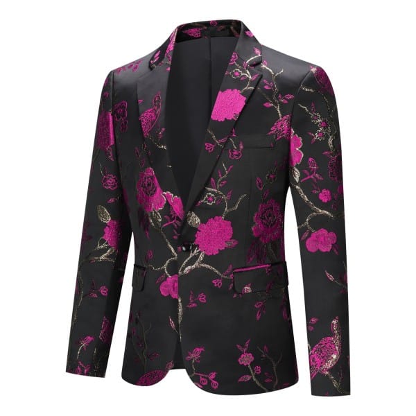 Cloud Style Mens One Button Notched Lapel Embroidered Blazer