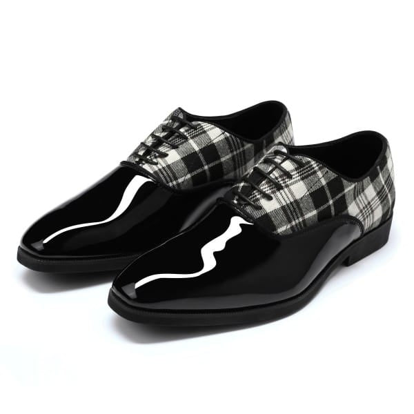 Cloud Style black / 8 Mens Plaid Pointed Toe Patchwork Oxfords Shoes
