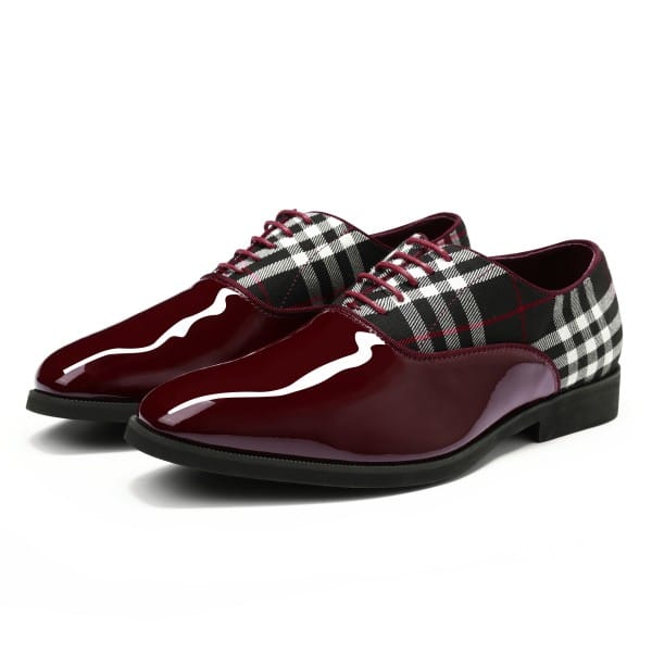 Cloud Style Red / 8 Mens Plaid Pointed Toe Patchwork Oxfords Shoes