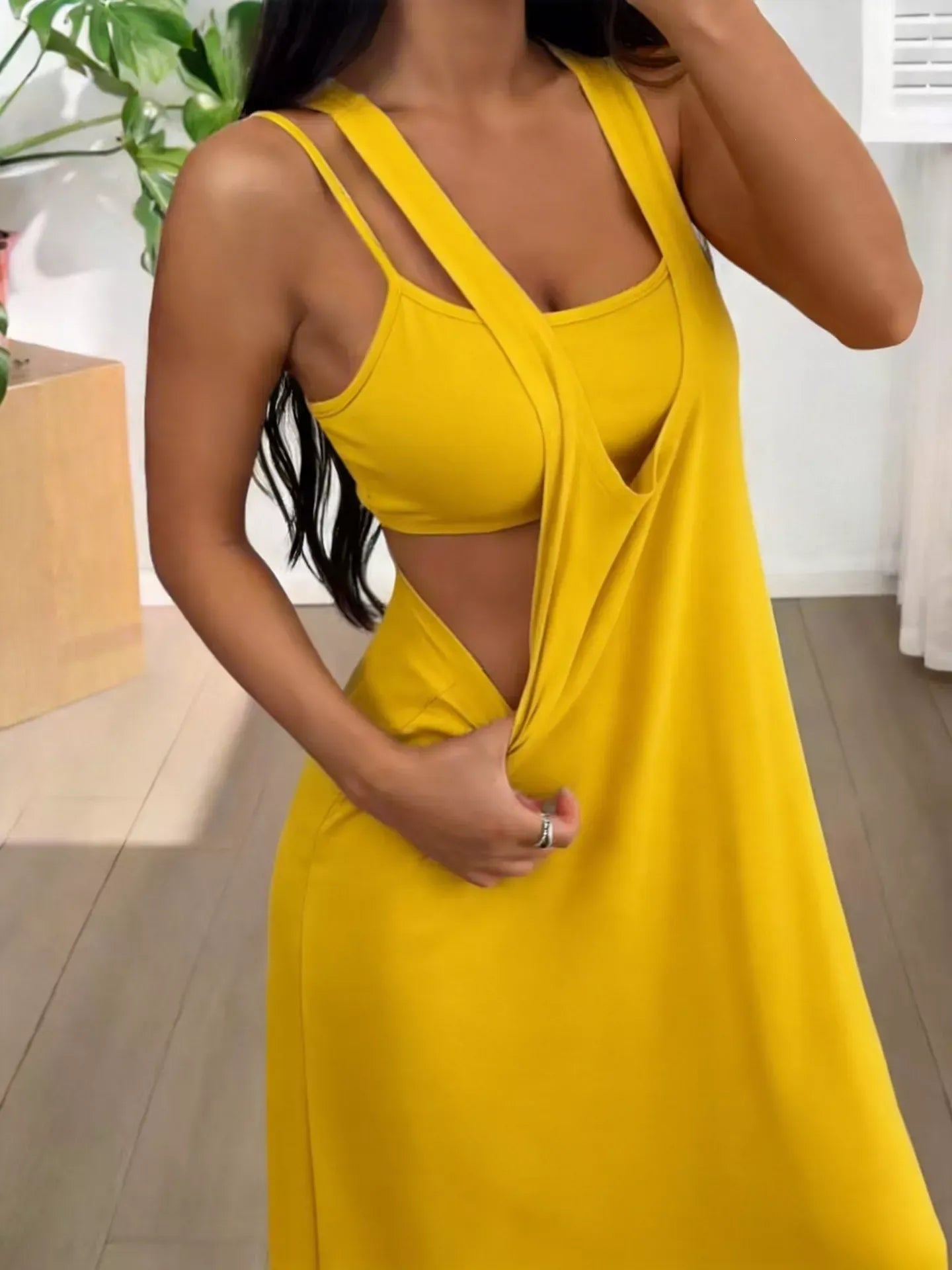Trendsi Yellow / S Scoop Neck Cami and Maxi Dress Set