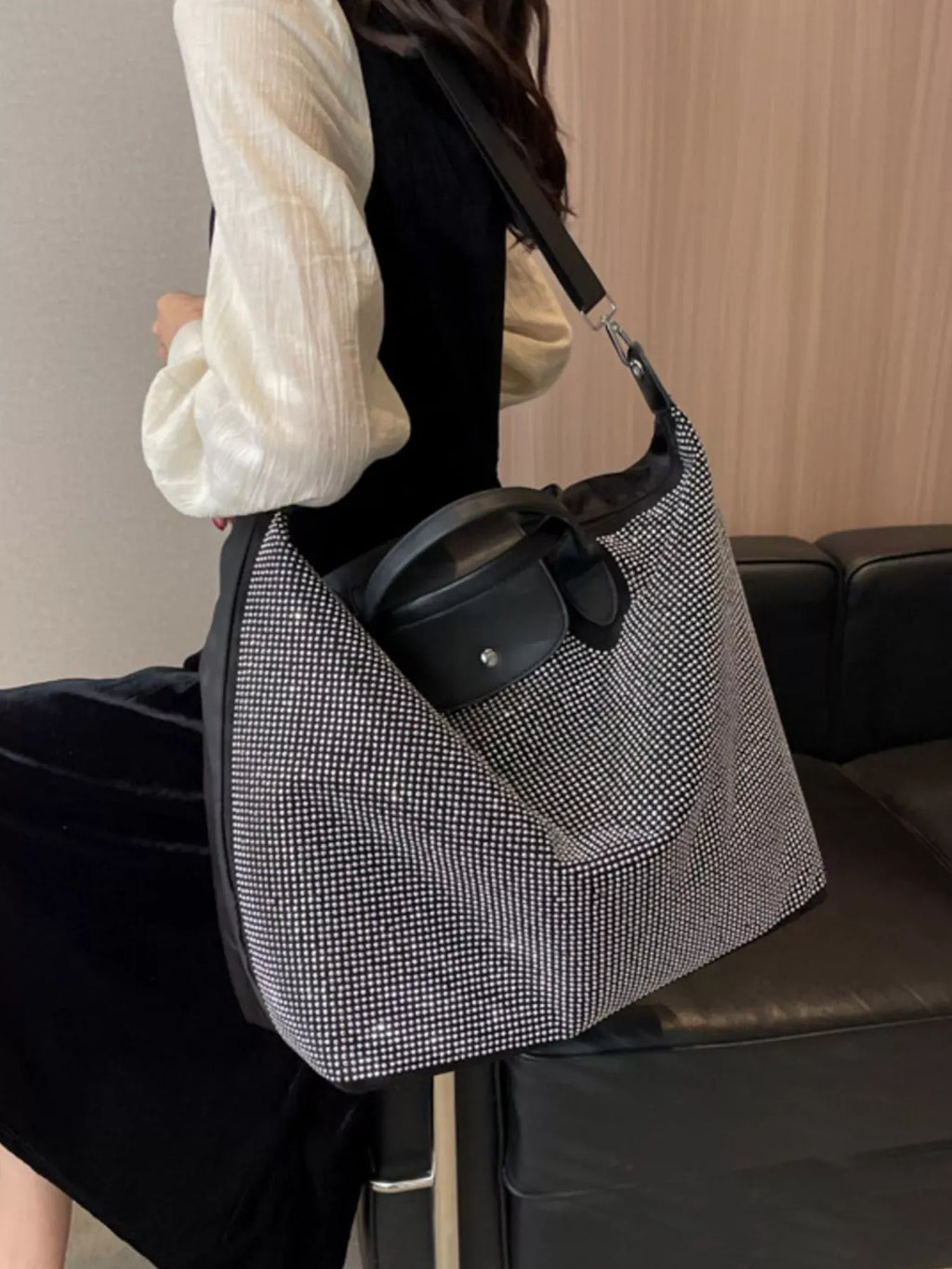 Trendsi Silver / One Size Rhinestone Embellished Crossbody Bag