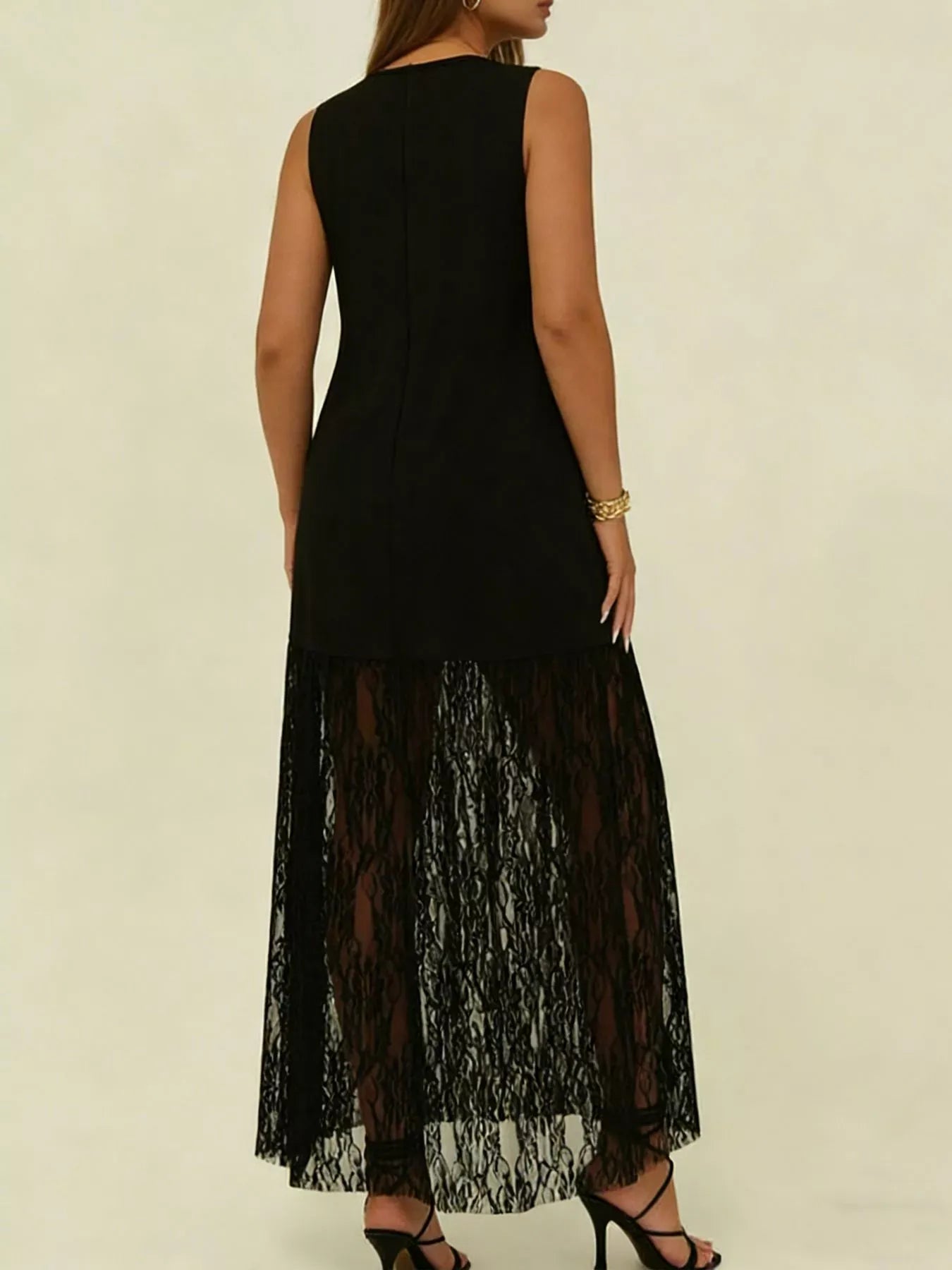 Trendsi Plus Size Sleeveless Lace Trim Maxi Dress