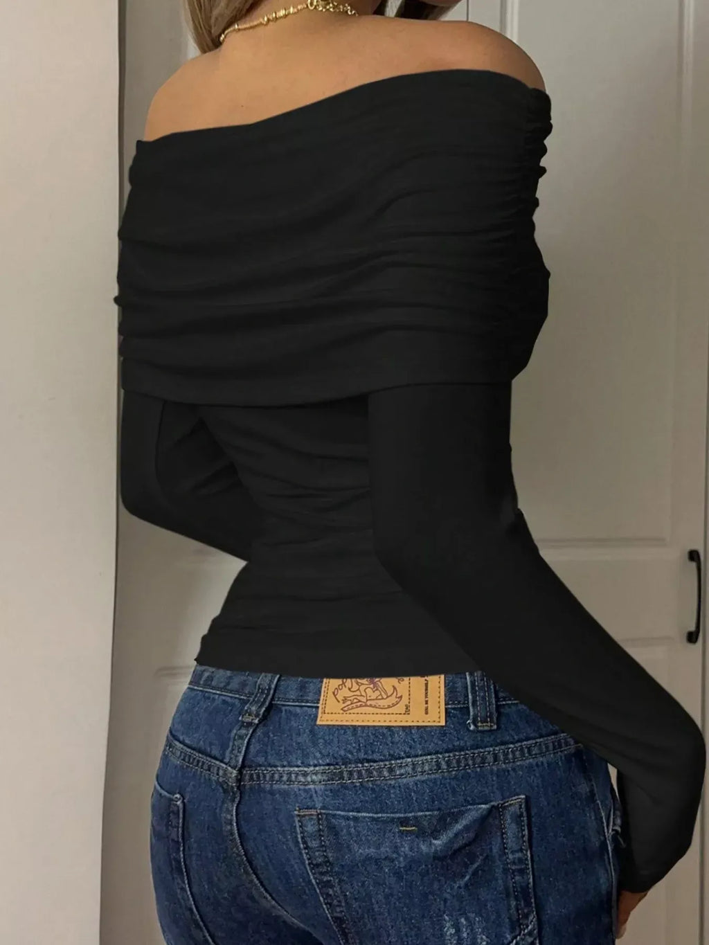Trendsi Shirt Off-Shoulder Ruched Long Sleeve T-Shirt