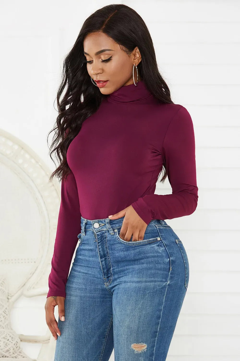 Trendsi Top Burgundy / S Turtleneck Long Sleeve Bodysuit