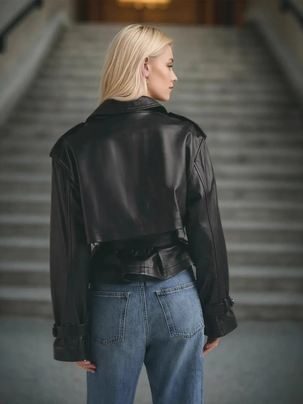 Trendsi Leather Belted Trench Jacket