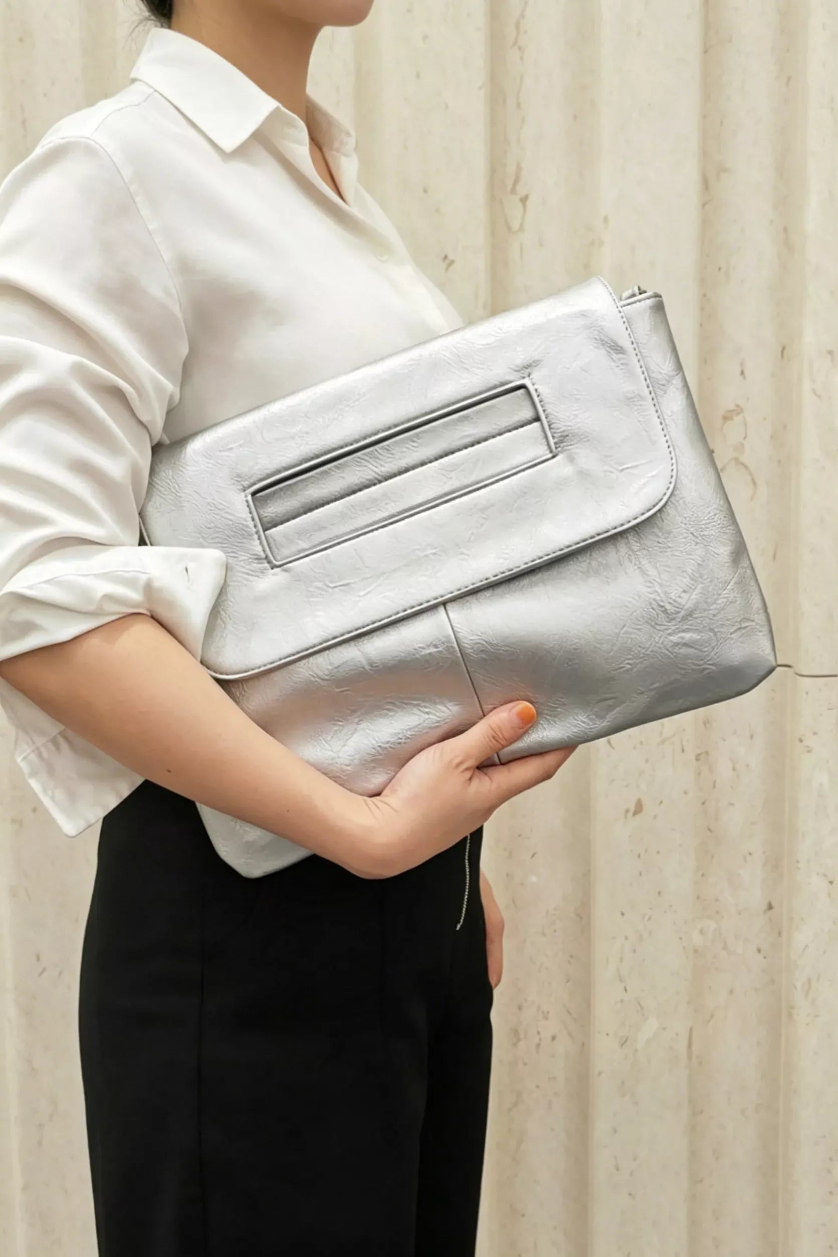 Trendsi Silver / One Size Vintage Style Envelope Clutch