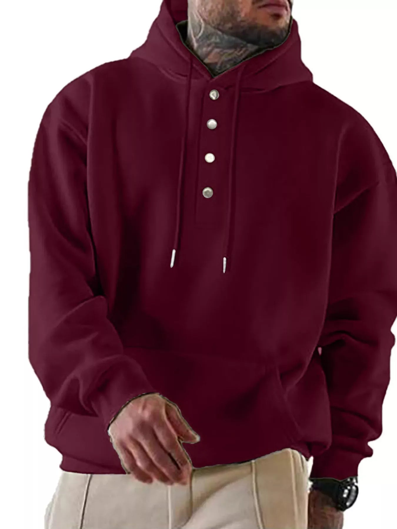 Trendsi Burgundy / S Men's Full Size Drawstring Kangaroo Pocket Hoodie Plus Size