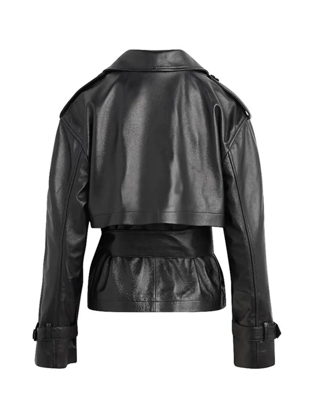 Trendsi Leather Belted Trench Jacket