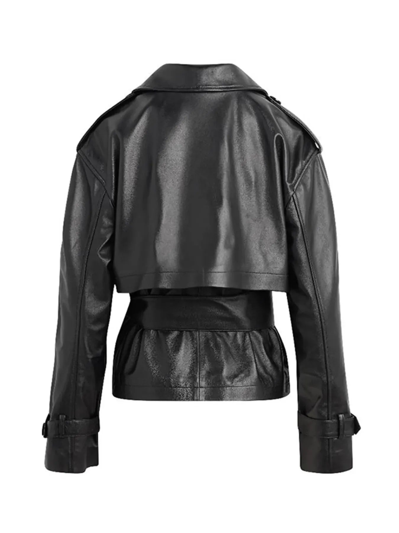 Trendsi Leather Belted Trench Jacket