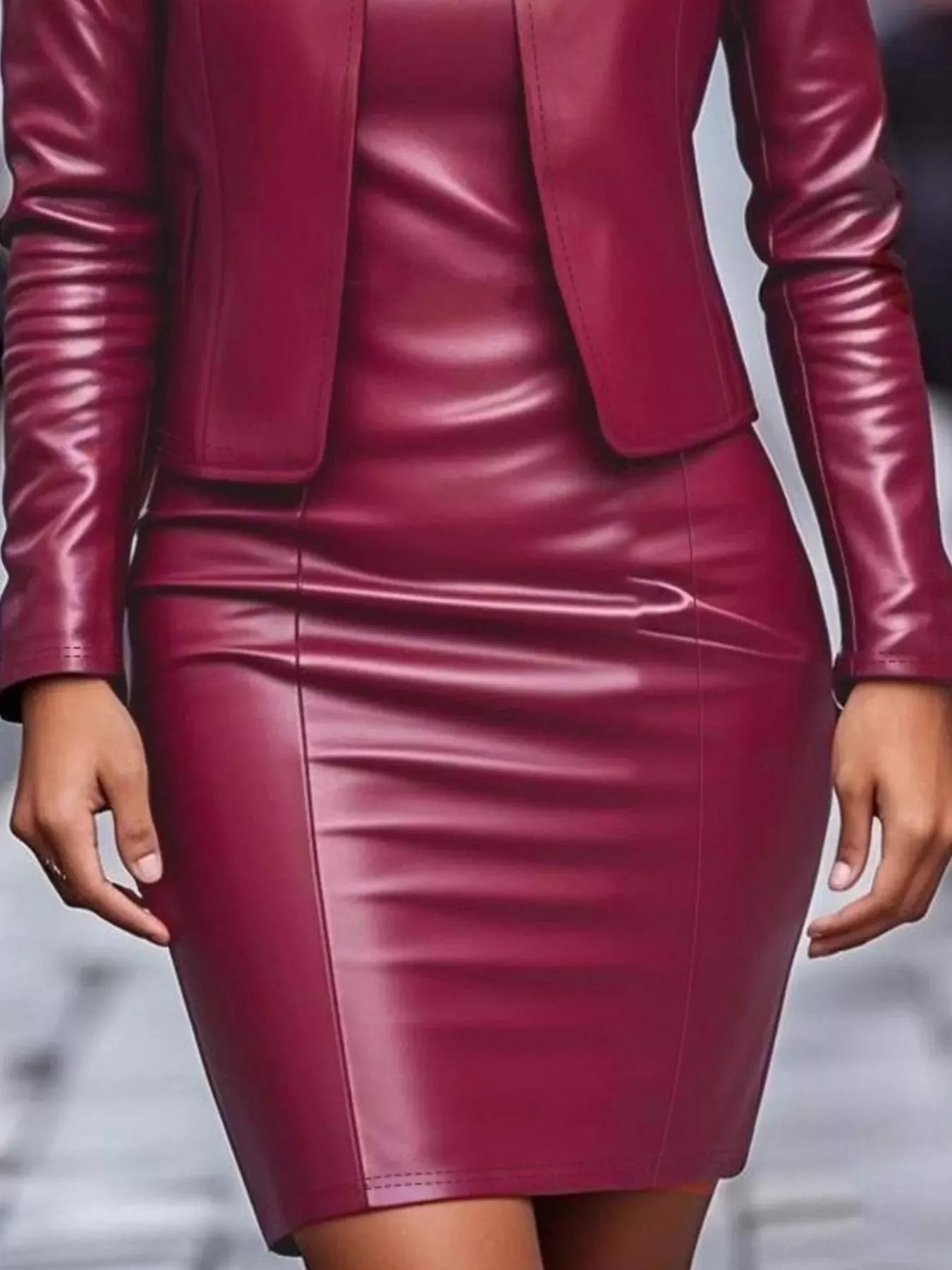 Trendsi set Open Front Leather Jacket & Dress Set