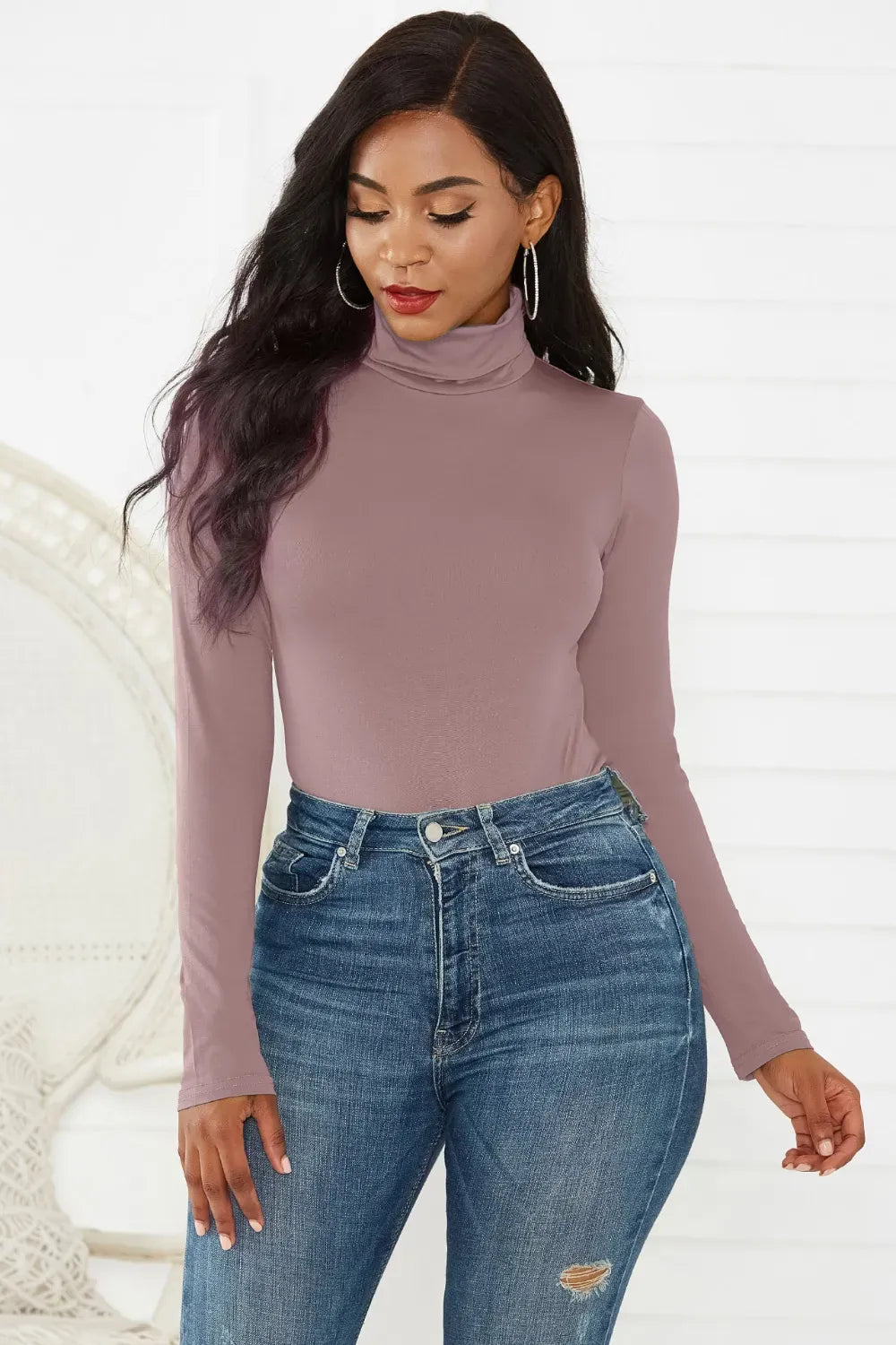 Trendsi Top Dusty Pink / S Turtleneck Long Sleeve Bodysuit