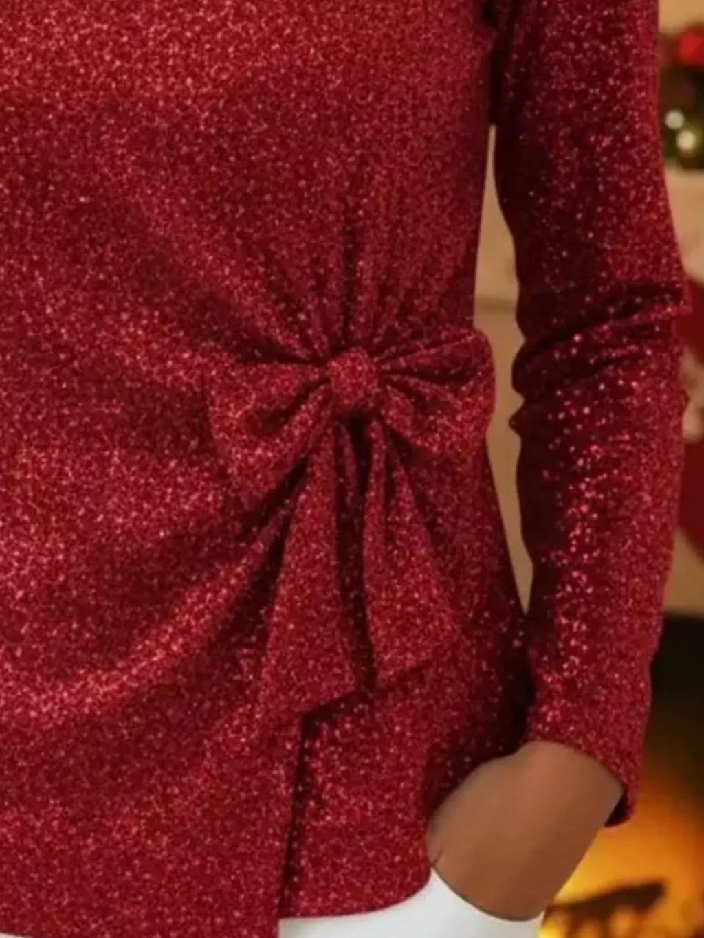 Trendsi Full Size Sequin Bow-Knot Long Sleeve Top Plus Size