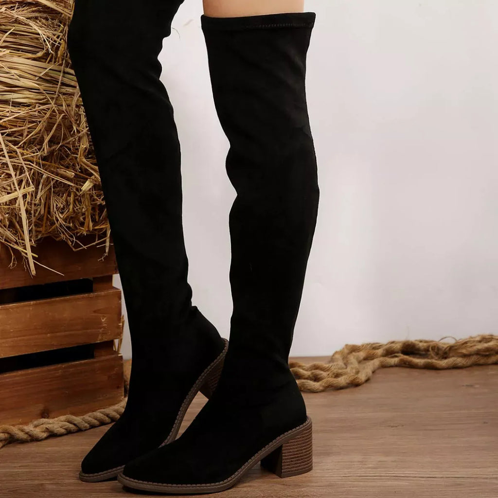 Trendsi Point Toe Block Heels Boots