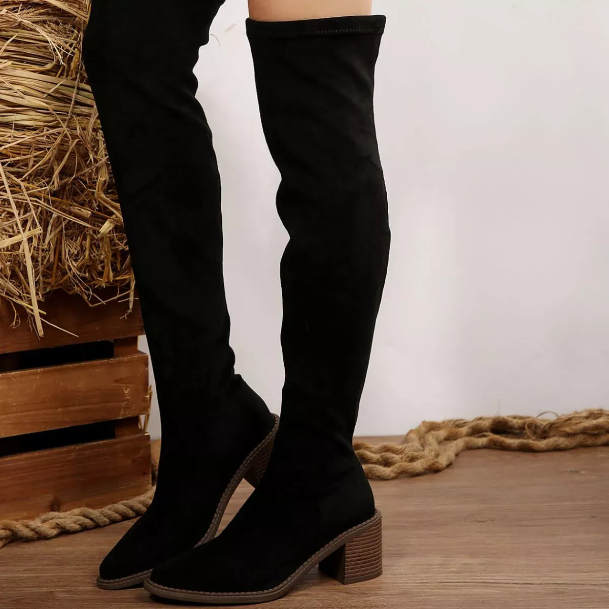 Trendsi Point Toe Block Heels Boots