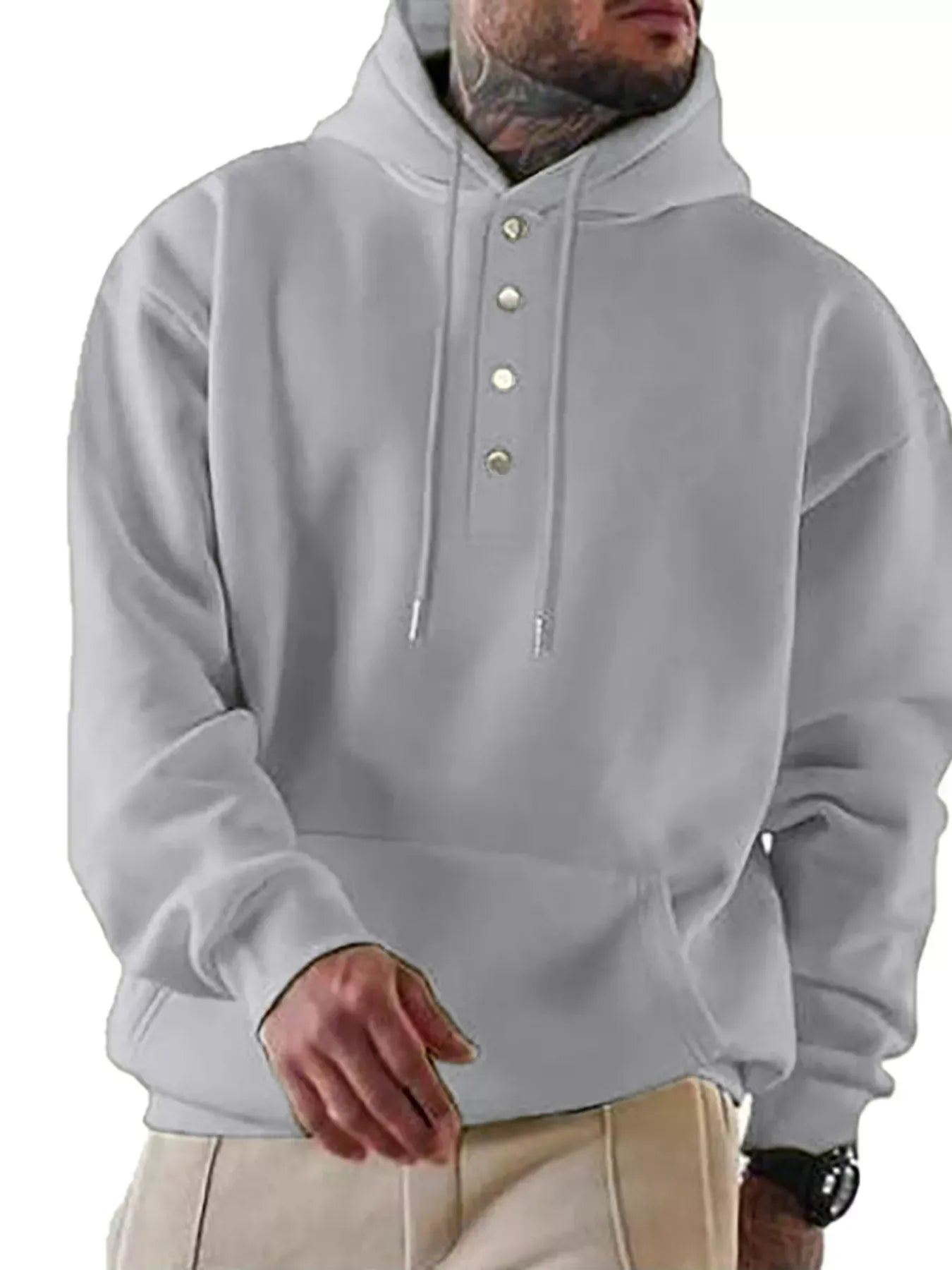 Trendsi Gray / S Men's Full Size Drawstring Kangaroo Pocket Hoodie Plus Size