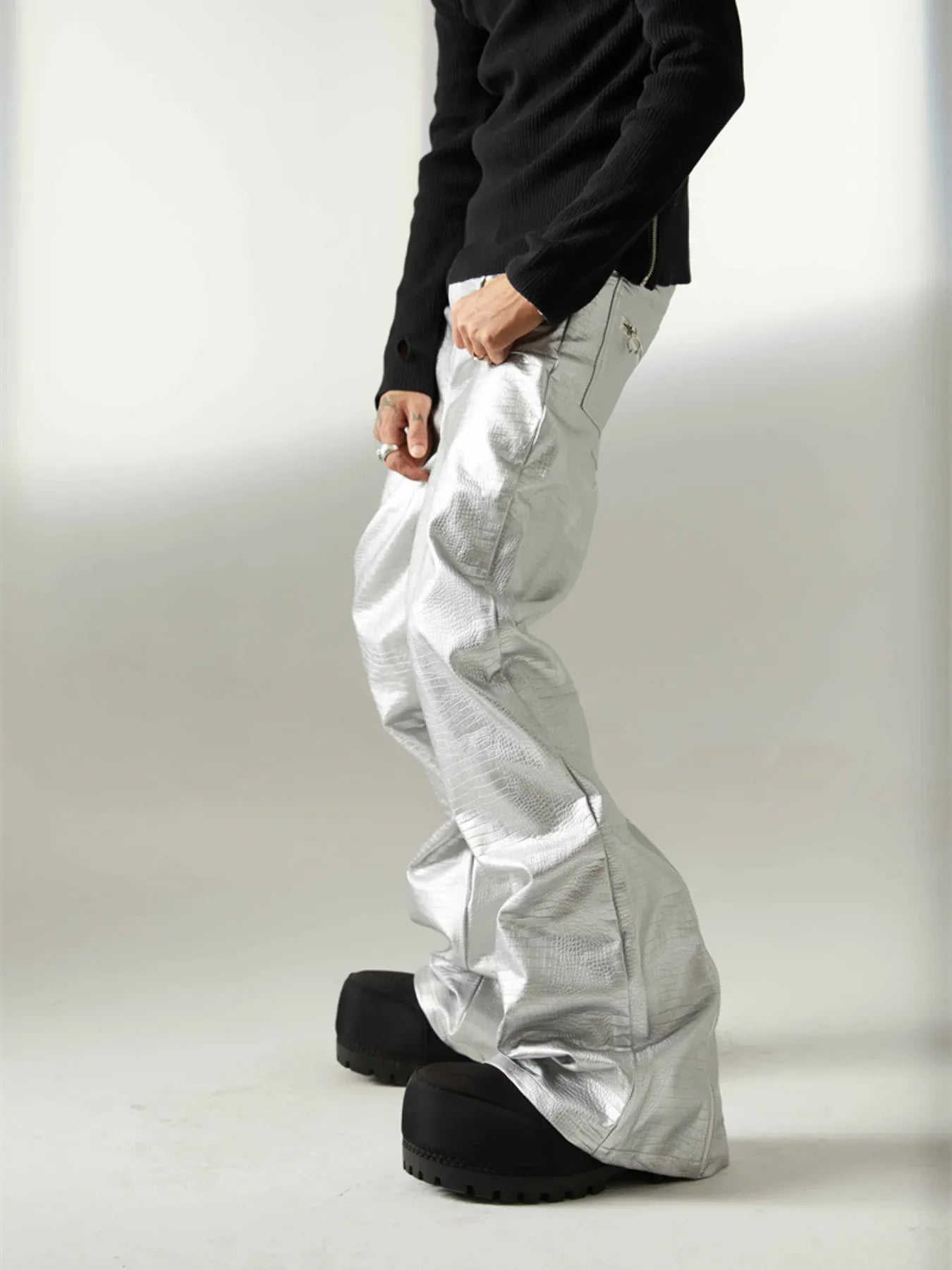 Trendsi Men's Leather Loose Fit Pants