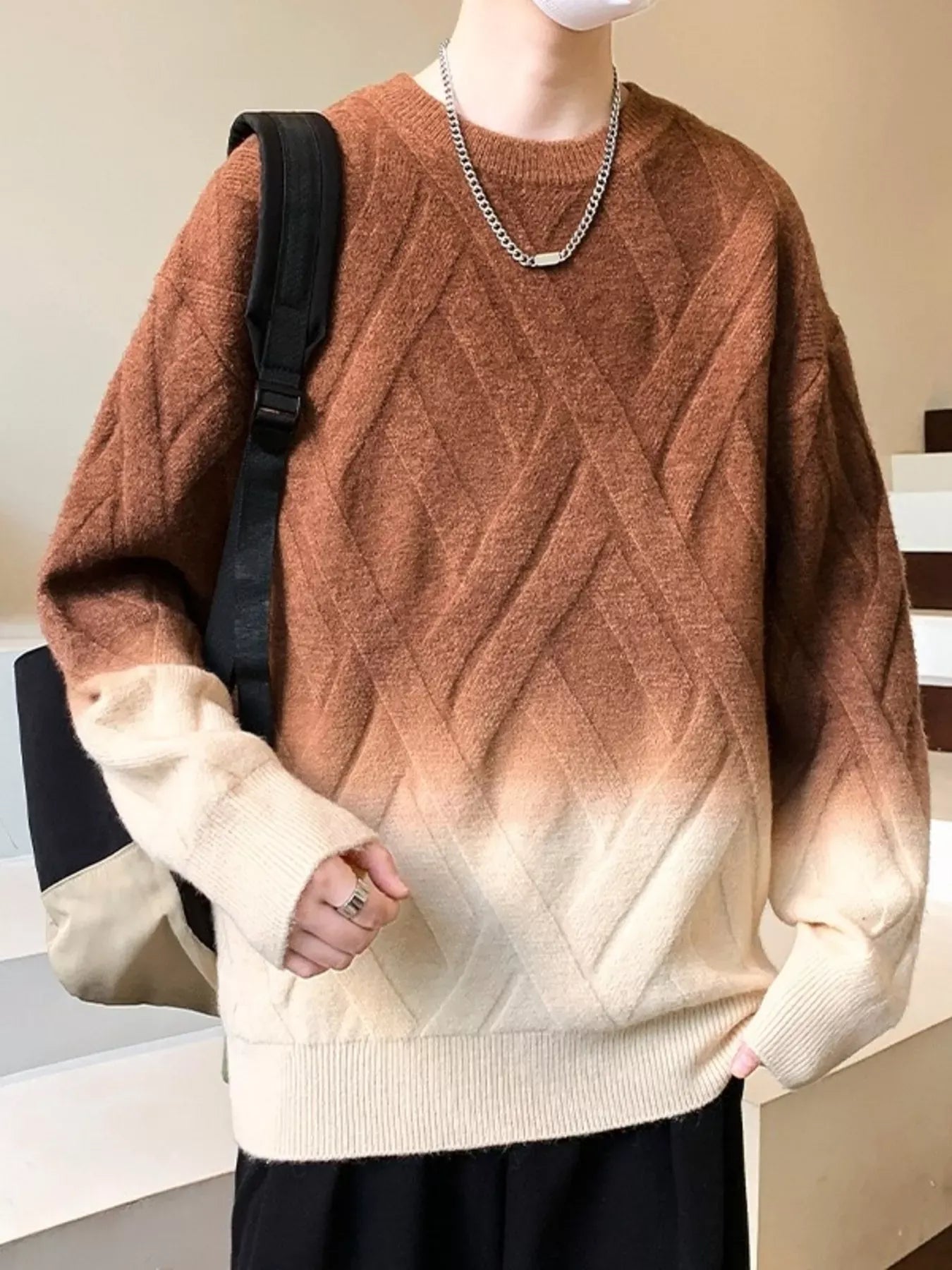 Trendsi Brown / M Men's Plus Size Gradient Round Neck Sweater