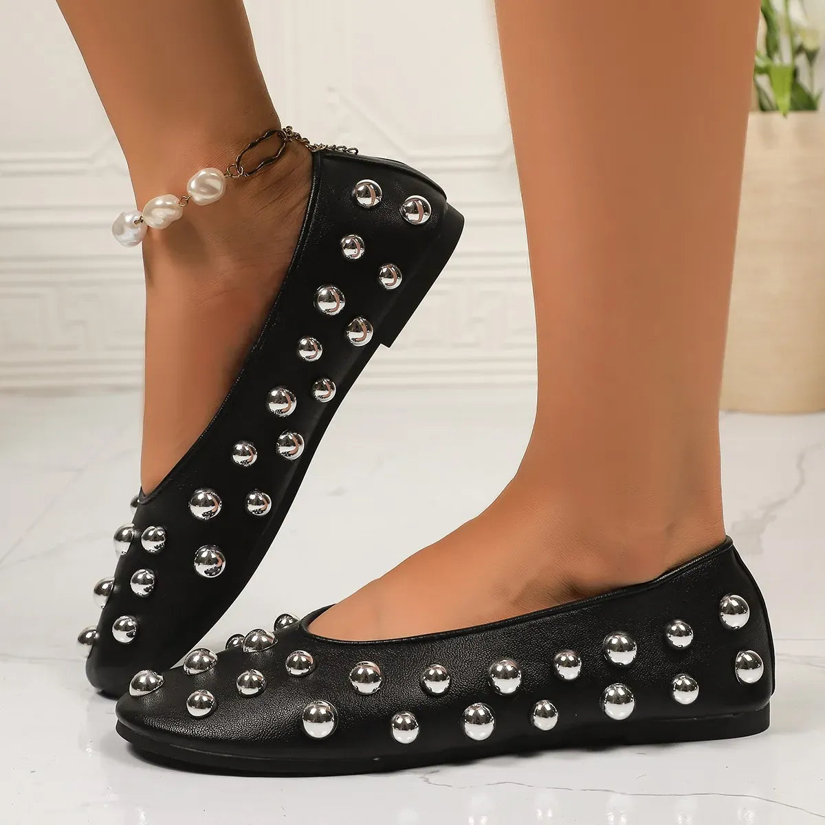 Trendsi Studded Leather Slip-Ons