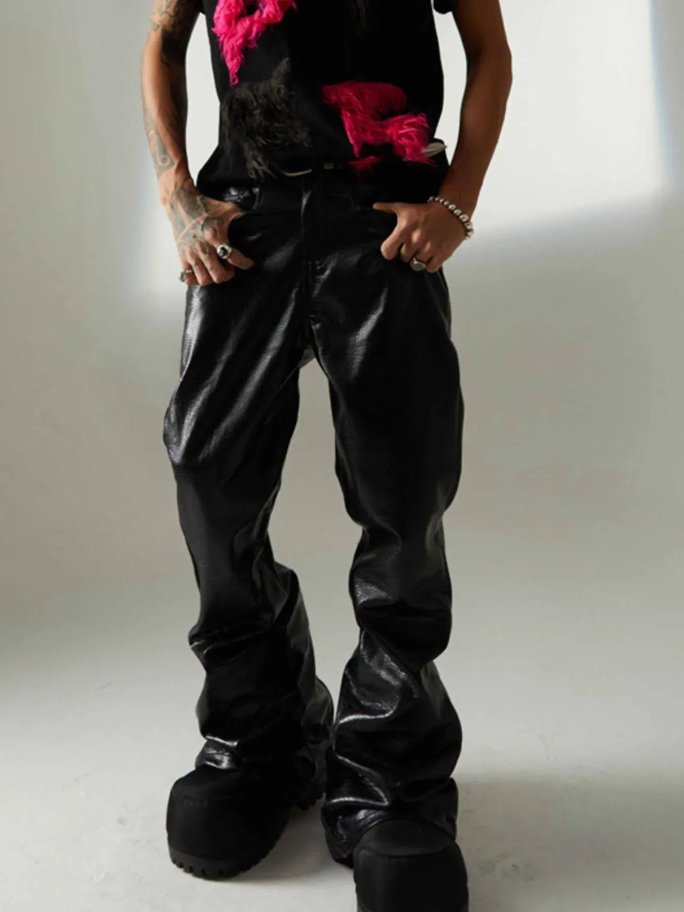 Trendsi Men's Leather Loose Fit Pants