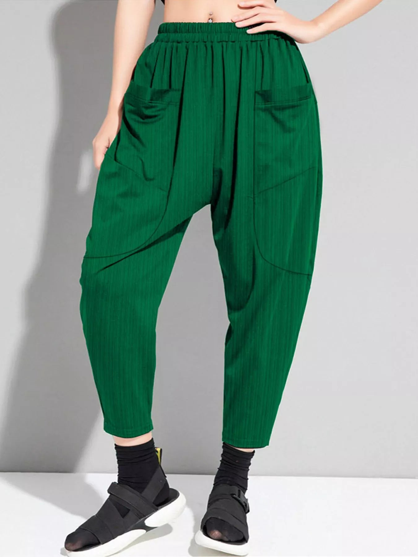 Trendsi Dark Green / 0XL Plus Size Loose Fit Harem Pants