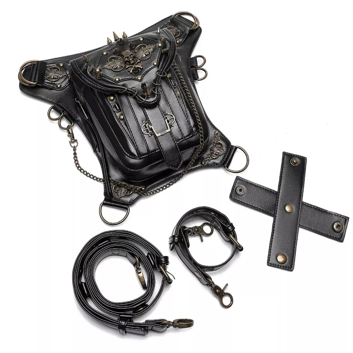 Trendsi Black / ONESIZE Steampunk Skull Decor Crossbody Bag