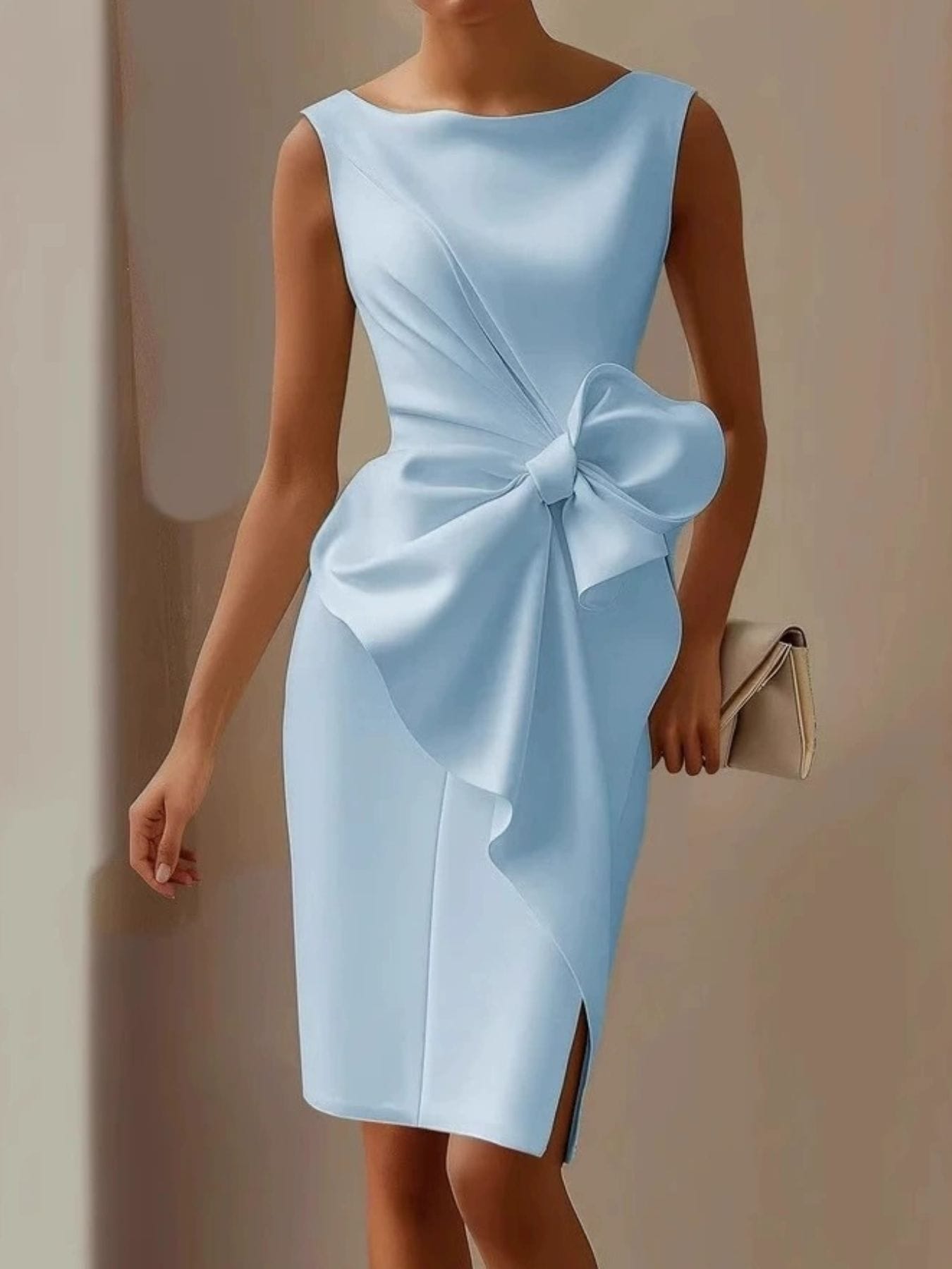 Trendsi dress Sky Blue / S Full Size Bowknot Front Sleeveless Dress Plus Size