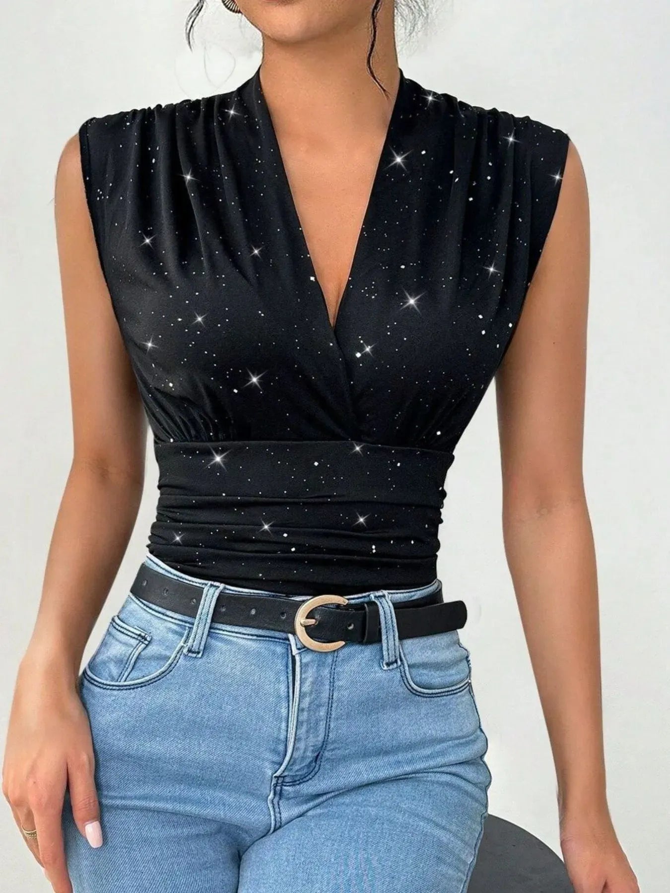 Trendsi Surplice Sleeveless Slim Blouse