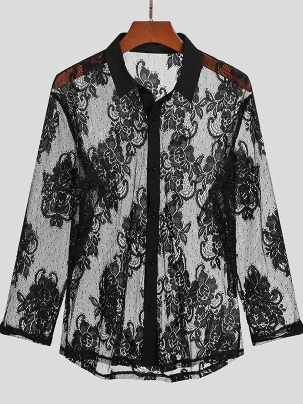 Trendsi shirt Men's Lace Button Down Long Sleeve Shirt