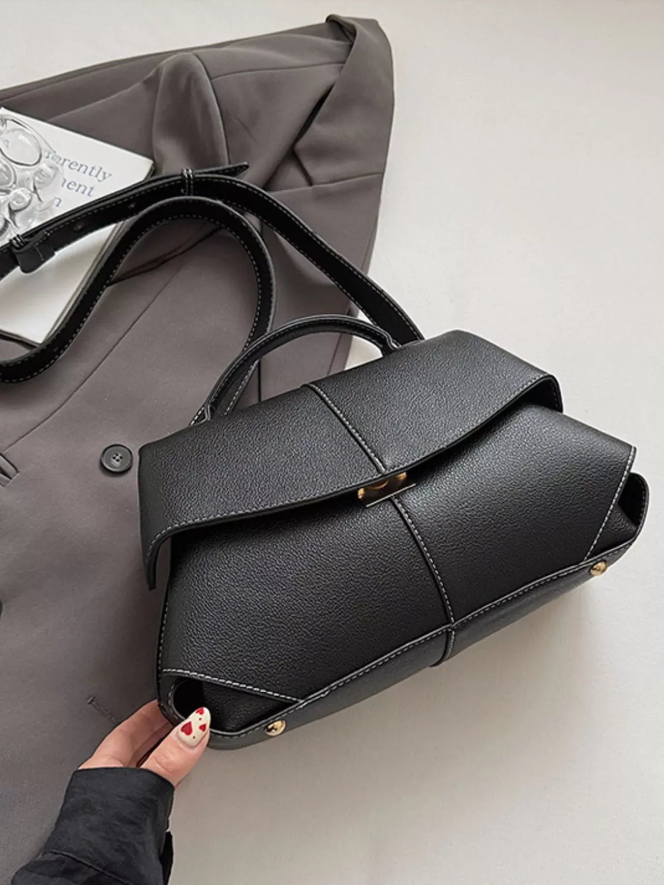 Trendsi Black / One Size Geometric Flap Shoulder Bag