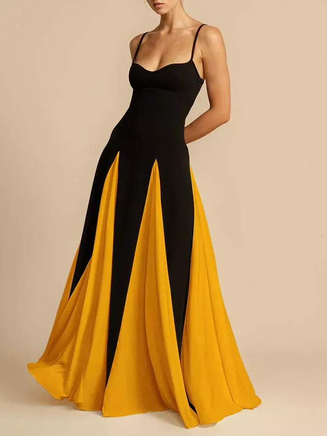 Trendsi Dress Black/Yellow / S Two-Tone Flowing Maxi Dress