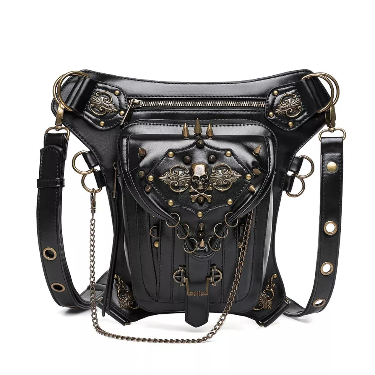 Trendsi Black / ONESIZE Steampunk Skull Decor Crossbody Bag