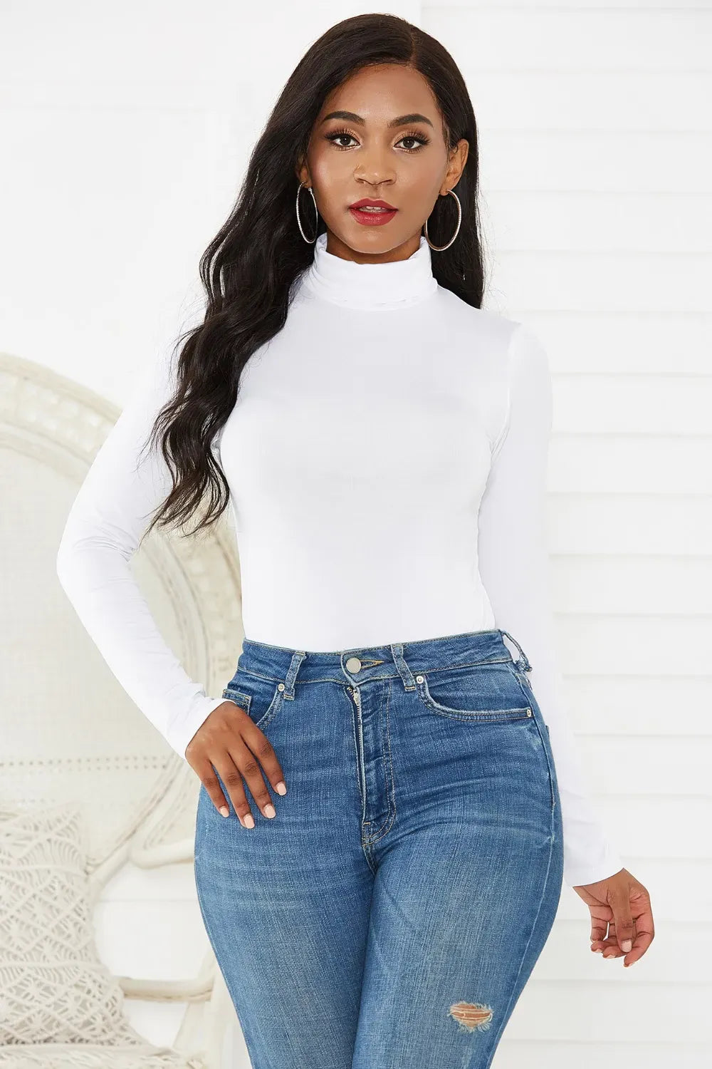 Trendsi Top White / S Turtleneck Long Sleeve Bodysuit