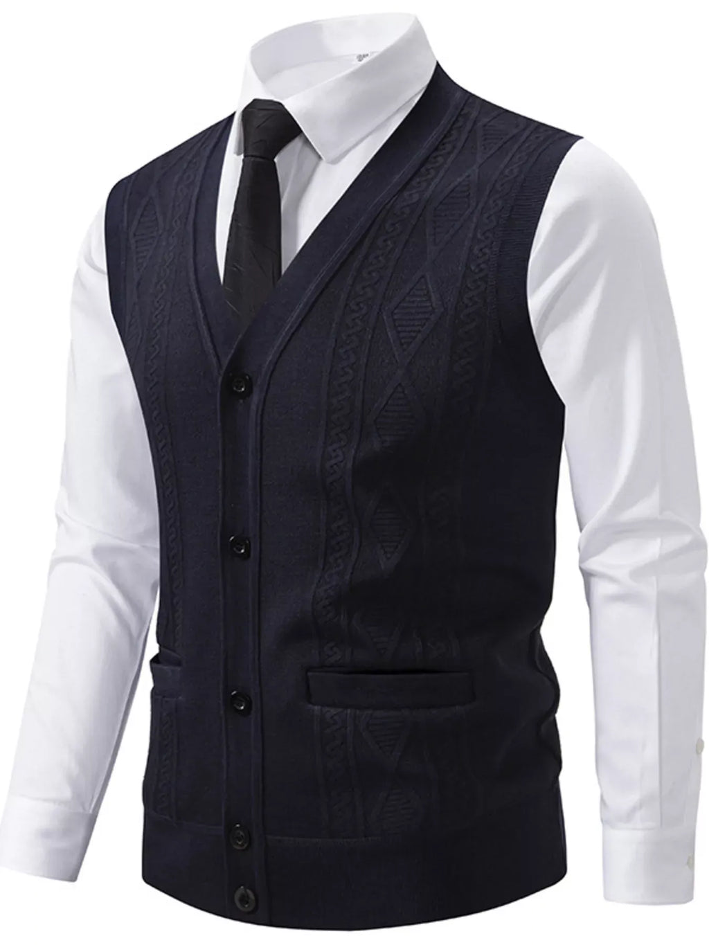 Trendsi Black / L Men's Plus Size Button-Down Sweater Vest