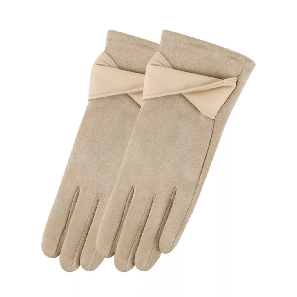 Trendsi Warm Leather Trimmed Suede Gloves