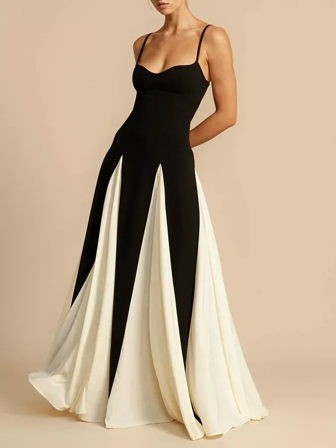 Trendsi Dress Black/White / S Two-Tone Flowing Maxi Dress