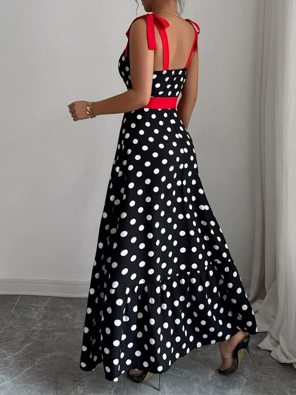Trendsi Polka Dot Tie Strap Maxi Dress