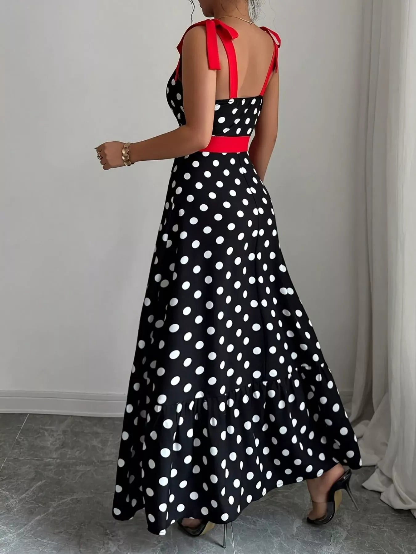 Trendsi Polka Dot Tie Strap Maxi Dress