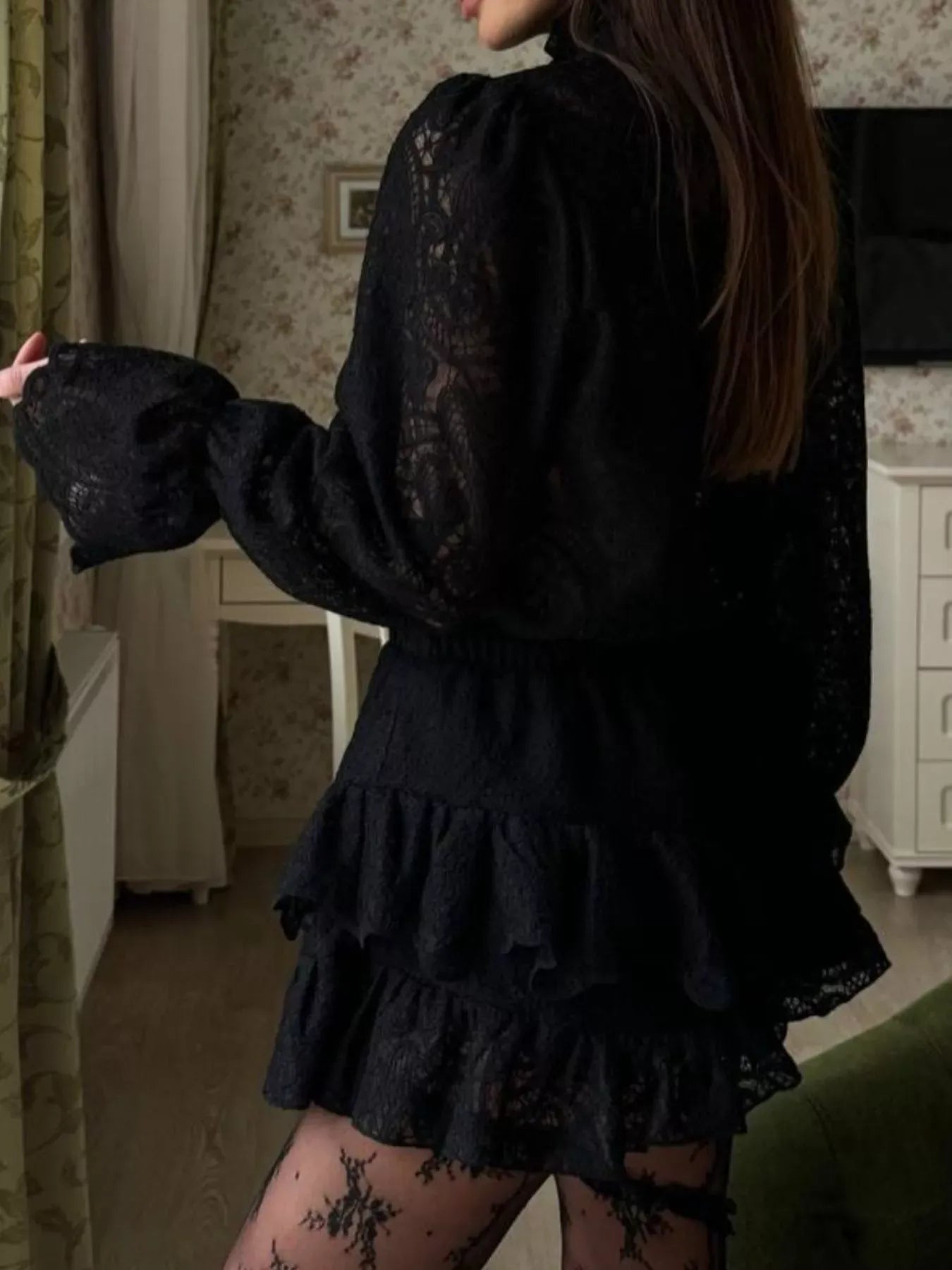 Trendsi top Lace Long Sleeve Top and Skirt Set