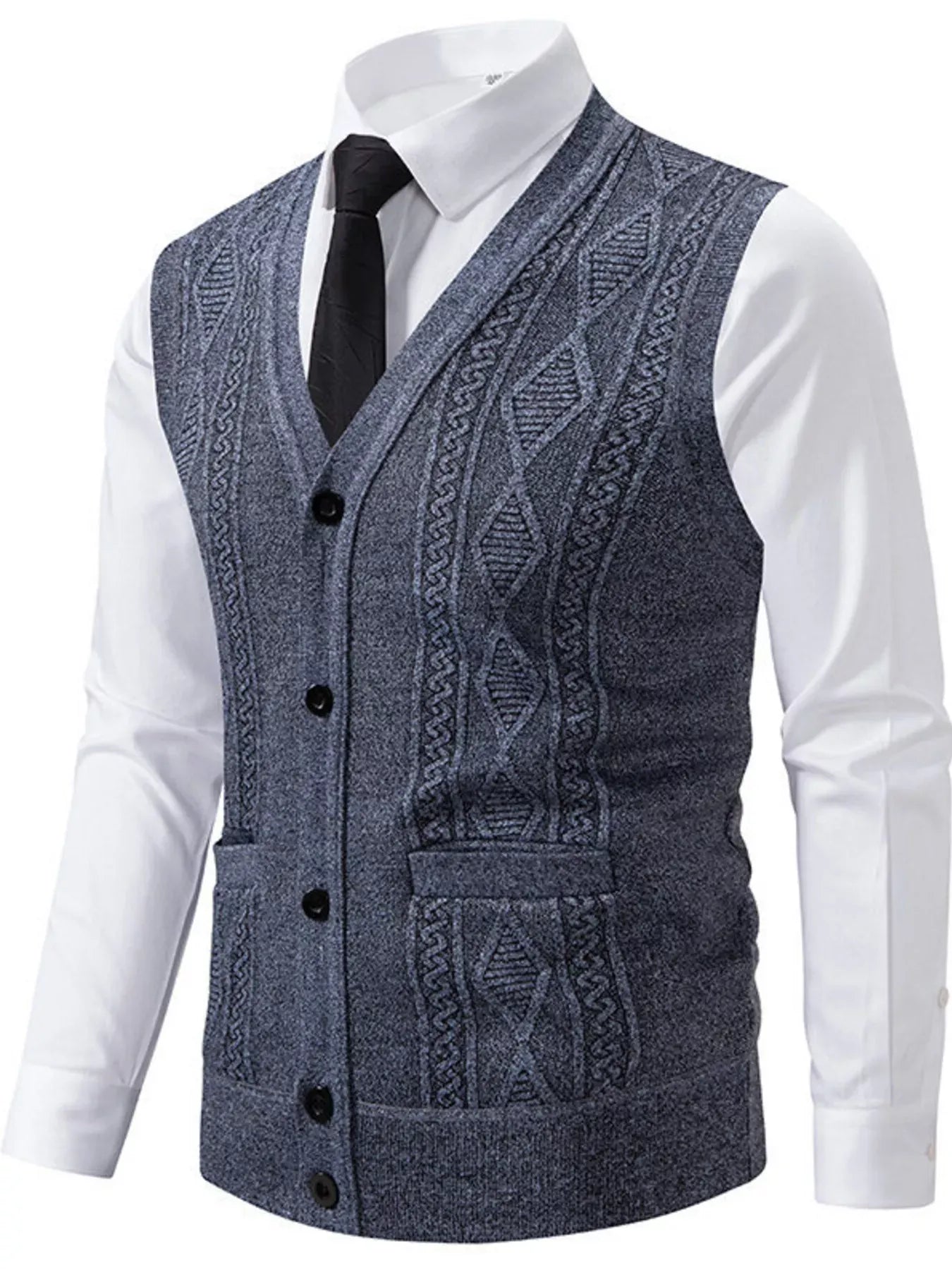 Trendsi Gray / L Men's Plus Size Button-Down Sweater Vest