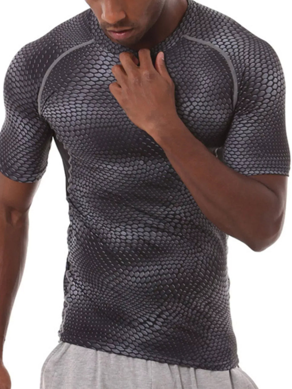 Trendsi Dark Gray / S Men's Compression Fit Snake Print Active T-Shirt