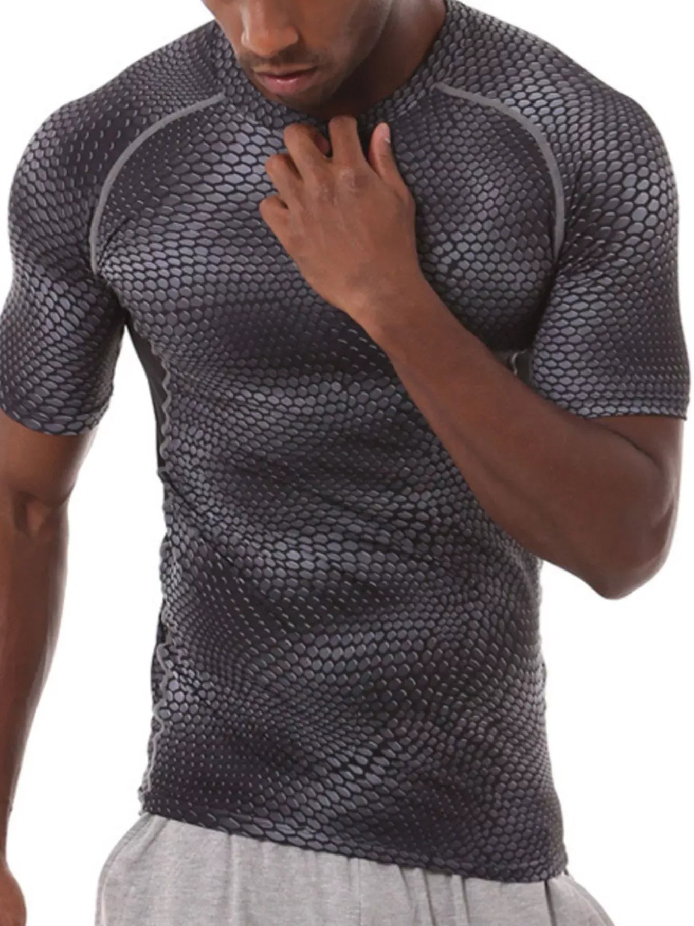 Trendsi Dark Gray / S Men's Compression Fit Snake Print Active T-Shirt