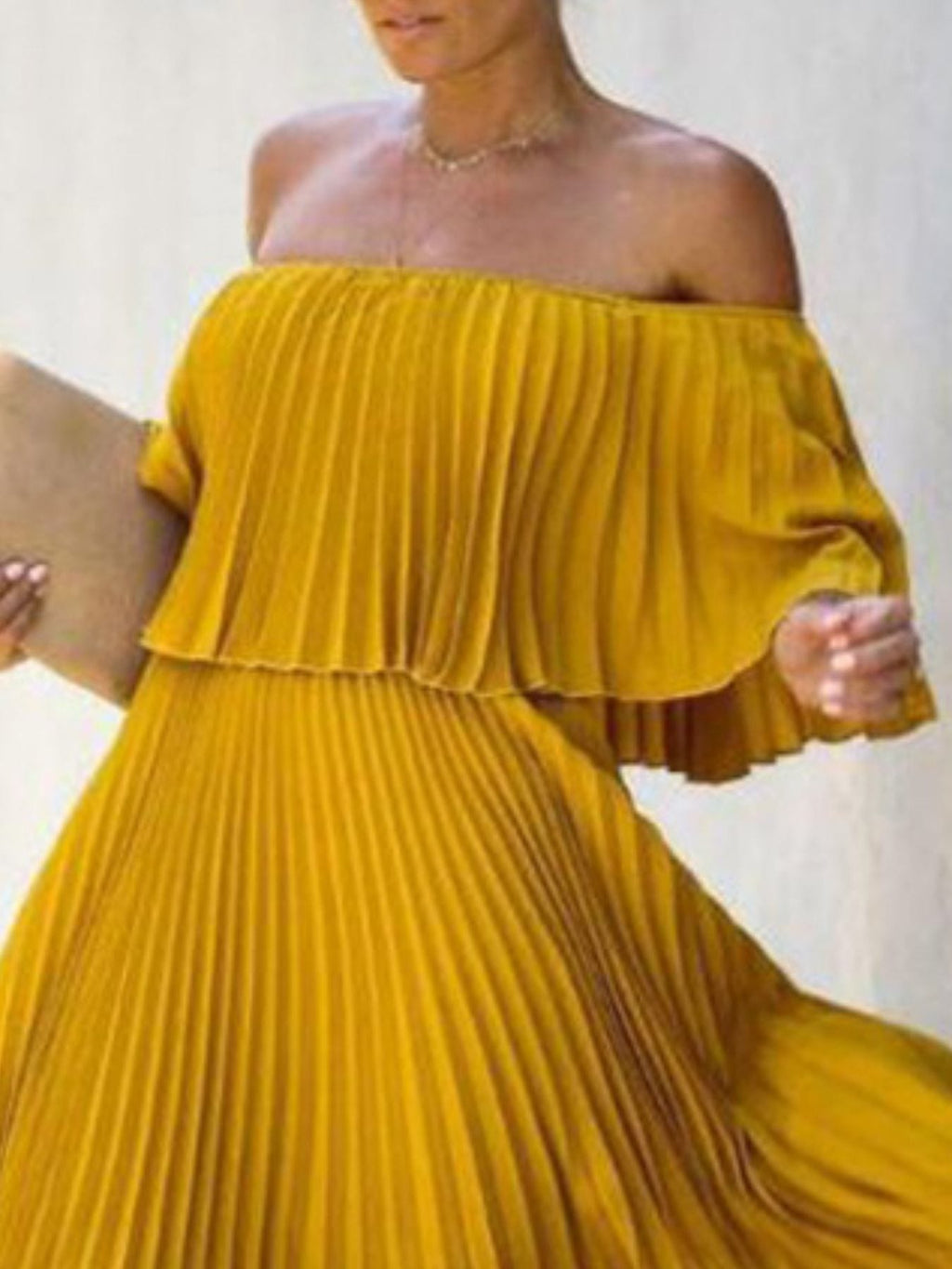 Trendsi dress Full Size Off-Shoulder Pleated Maxi Dress Plus Size