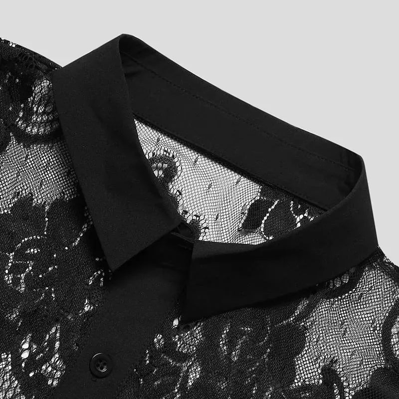 Trendsi shirt Men's Lace Button Down Long Sleeve Shirt
