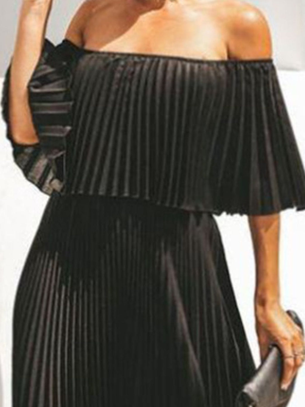 Trendsi dress Full Size Off-Shoulder Pleated Maxi Dress Plus Size